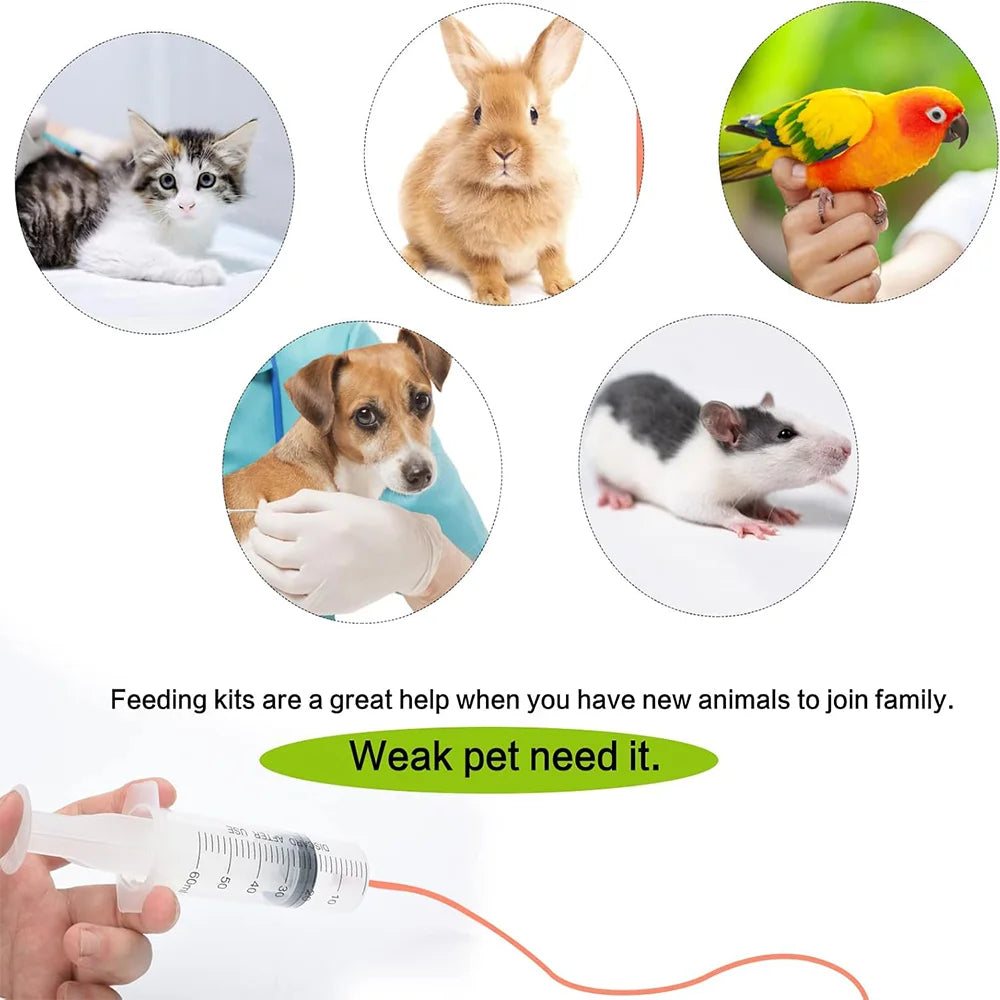 Pet Feeding Syringe Set with Red Soft Tube, 10/30/60ml, Three Sizes, Fr8/Fr14/Fr20 Soft Tube, Tool for Feeding Milk and Medicine to Young Pets, Cats, and Dogs, Non-Medical Use