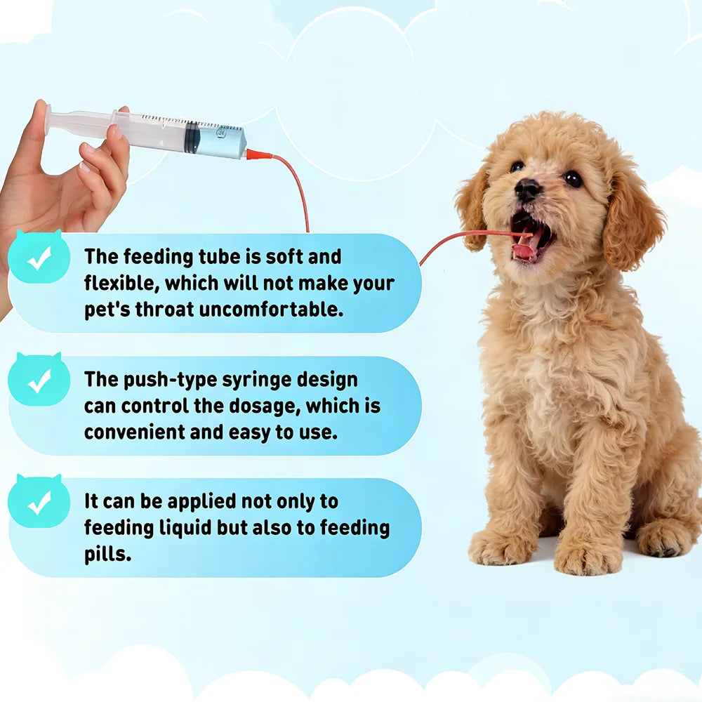 Pet Feeding Syringe Set with Red Soft Tube, 10/30/60ml, Three Sizes, Fr8/Fr14/Fr20 Soft Tube, Tool for Feeding Milk and Medicine to Young Pets, Cats, and Dogs, Non-Medical Use