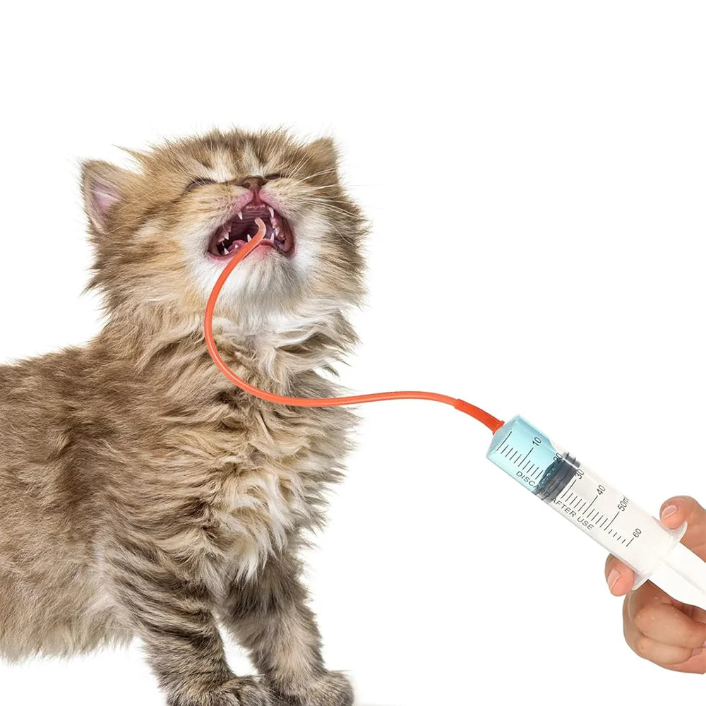 Pet Feeding Syringe Set with Red Soft Tube, 10/30/60ml, Three Sizes, Fr8/Fr14/Fr20 Soft Tube, Tool for Feeding Milk and Medicine to Young Pets, Cats, and Dogs, Non-Medical Use