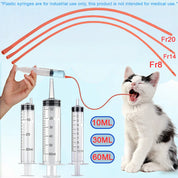 Pet Feeding Syringe Set with Red Soft Tube, 10/30/60ml, Three Sizes, Fr8/Fr14/Fr20 Soft Tube, Tool for Feeding Milk and Medicine to Young Pets, Cats, and Dogs, Non-Medical Use