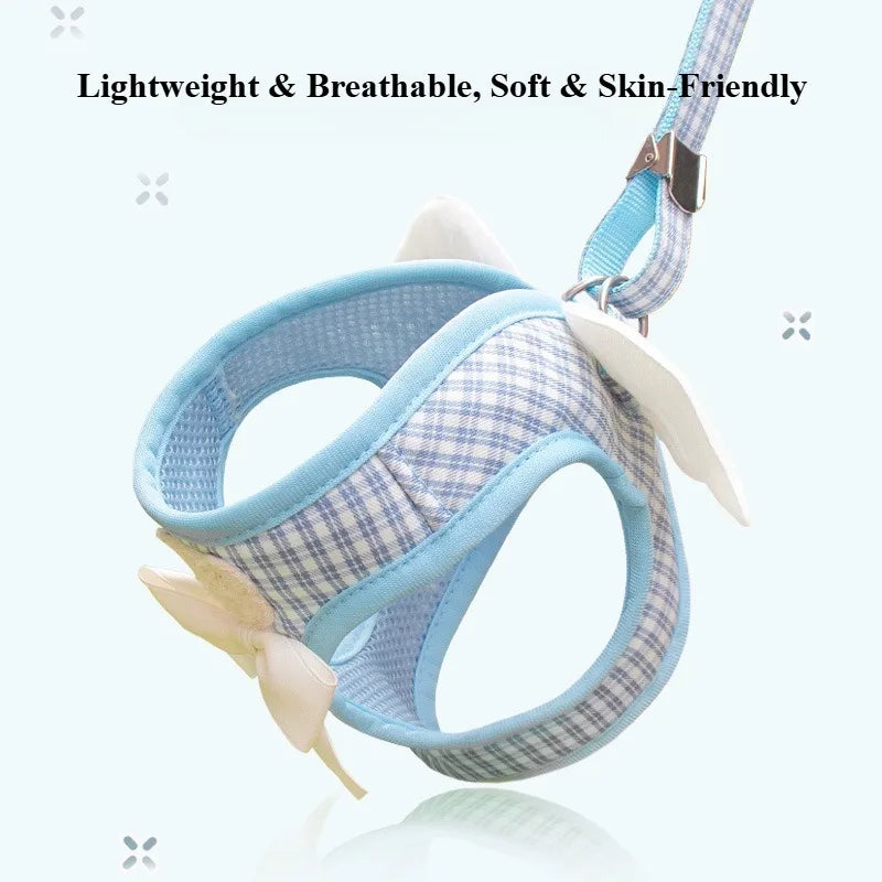 Dog Harness and Leash Set with Angel Wings Pets Adjustable Mesh Vest Harness with Wings and Bow for Small Medium Dogs Cats
