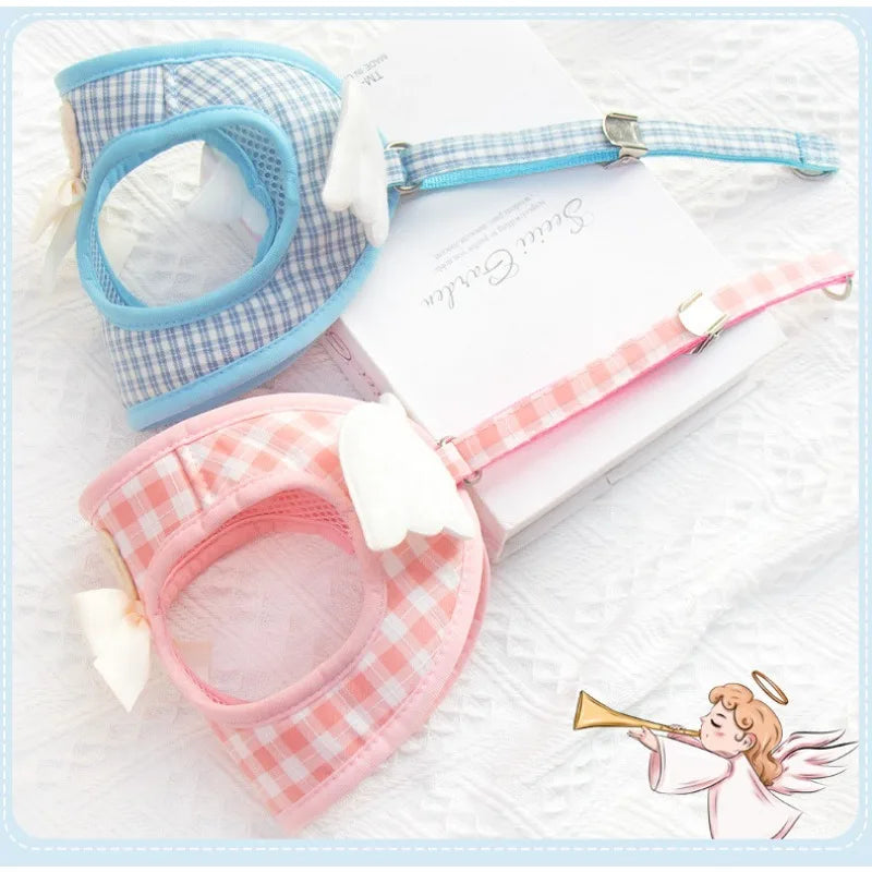 Dog Harness and Leash Set with Angel Wings Pets Adjustable Mesh Vest Harness with Wings and Bow for Small Medium Dogs Cats