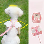 Dog Harness and Leash Set with Angel Wings Pets Adjustable Mesh Vest Harness with Wings and Bow for Small Medium Dogs Cats