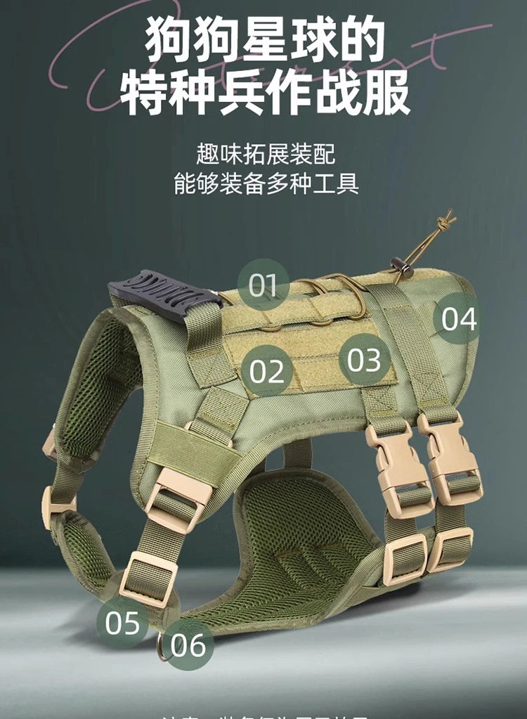 Dog Harness,Tactical Dog Harness with Handle,No-Pull Service Dog Vest with Hook & Loop Panels,Adjustable Dog Vest Harness for Wa