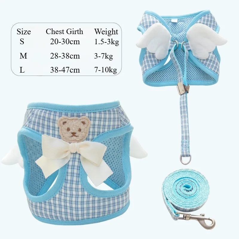 Dog Harness and Leash Set with Angel Wings Pets Adjustable Mesh Vest Harness with Wings and Bow for Small Medium Dogs Cats