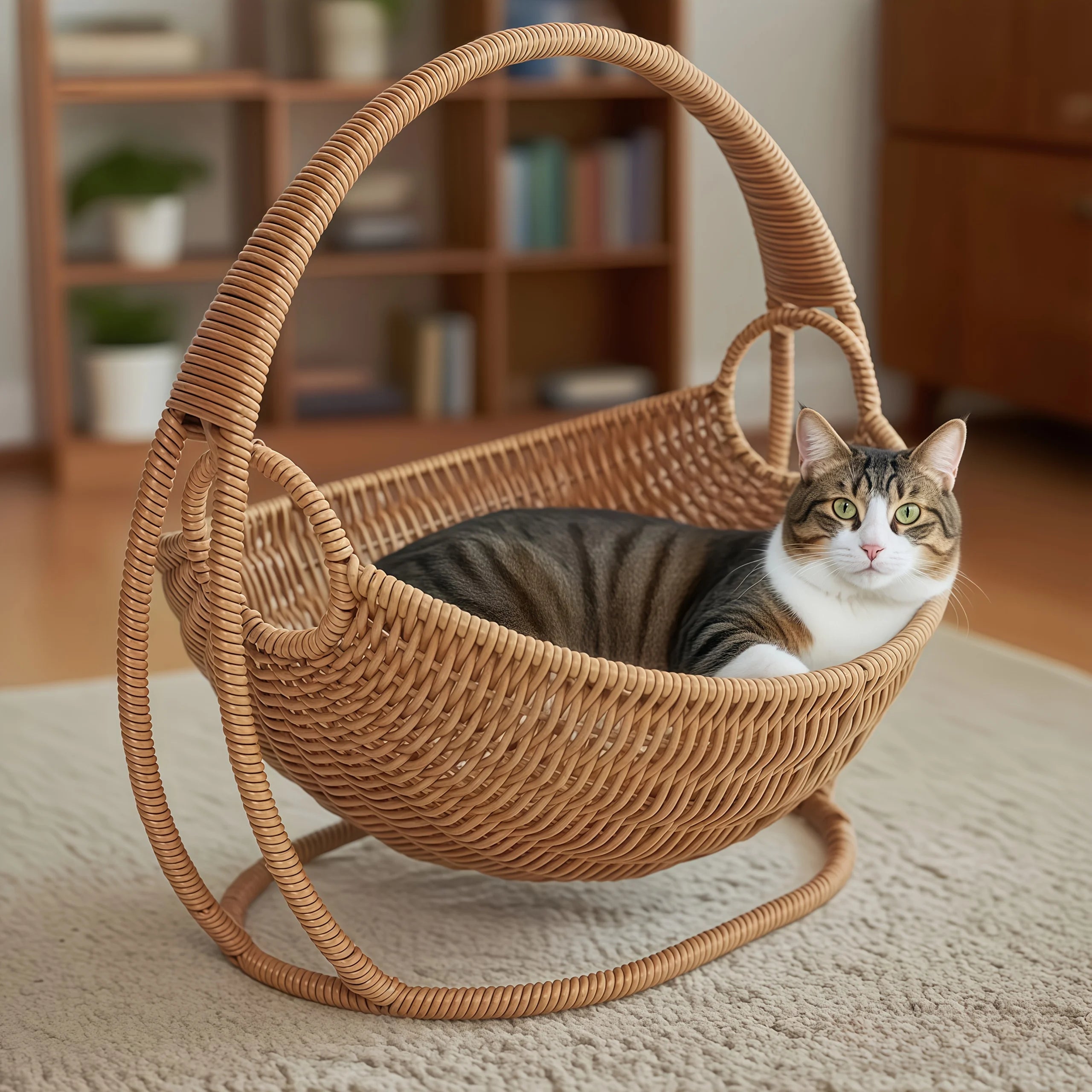 Cat Hammock with Bracket Indoor Hanging Pet Beds for Cats and Small Pets Weight Bearing 6.61 Pounds (3 Kilograms) Rattan Design