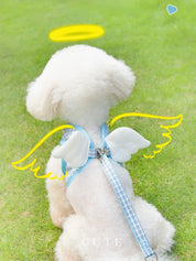 Dog Harness and Leash Set with Angel Wings Pets Adjustable Mesh Vest Harness with Wings and Bow for Small Medium Dogs Cats